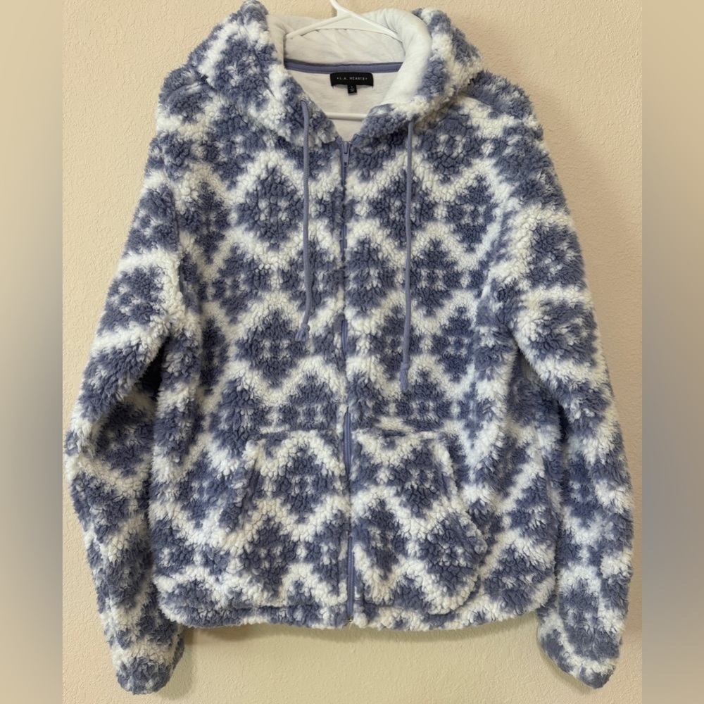 LA Hearts Blue and White Fuzzy Hooded Jacket